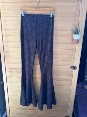 Joyfolie Dark Brown Lace Flare Pants